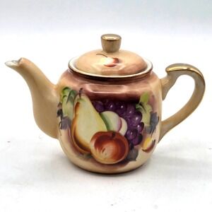 Lefton China Individual Serving Tea Pot Heritage Brown Fruit Pattern Hand Paint